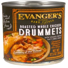Evangers Hand Packed Roasted Chicken Drummet Dinner Canned Dog Food 12 oz 12 Pack