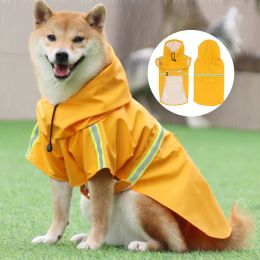 large and small dog raincoat cloak type reflective strip pet raincoat windproof rainproof dog hooded raincoat (colour: yellow)