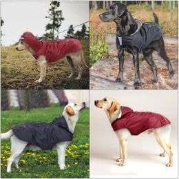 Reflective large dog pet raincoat puppy poncho waterproof windproof hooded raincoat; for small and large dog (colour: black)